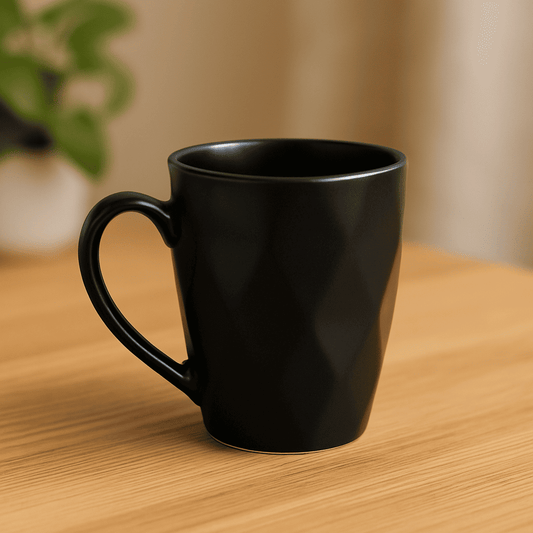 Set of Premium Coffee / Milk Mugs Diamond Shaped 300 ml - Black