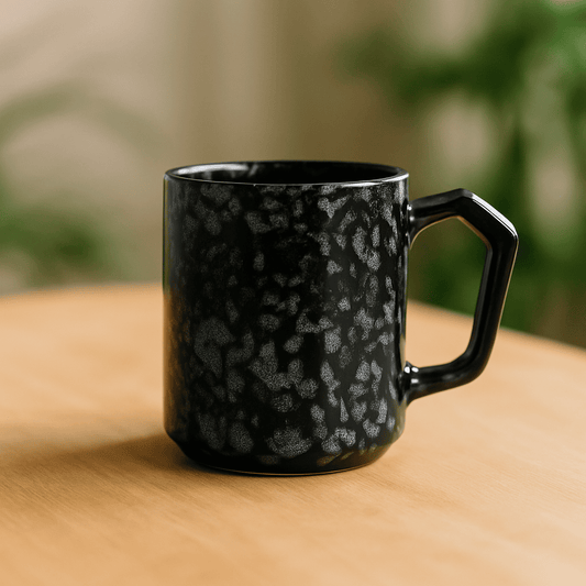 Set of Big Coffee / Milk Mugs Hexagonal Shape 400ml - Black
