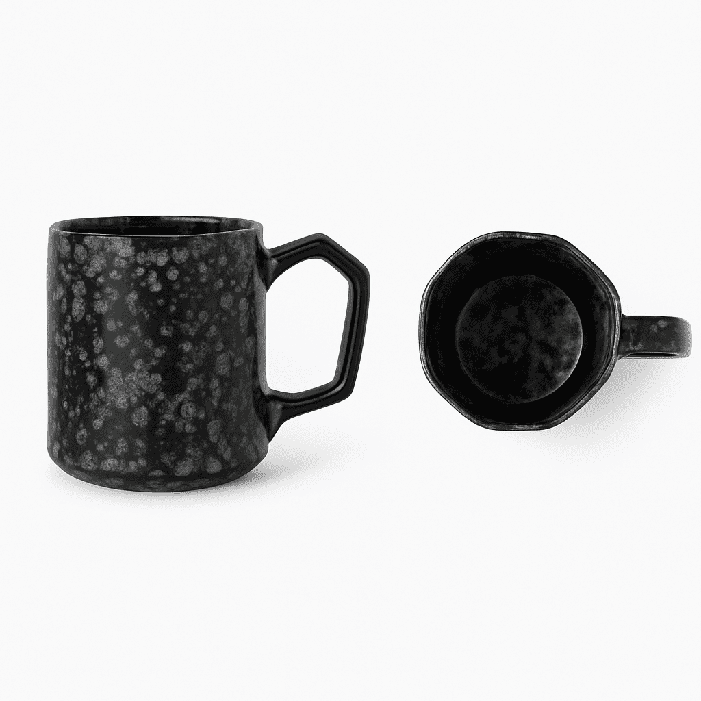 Set of Big Coffee / Milk Mugs Hexagonal Shape 400ml - Black