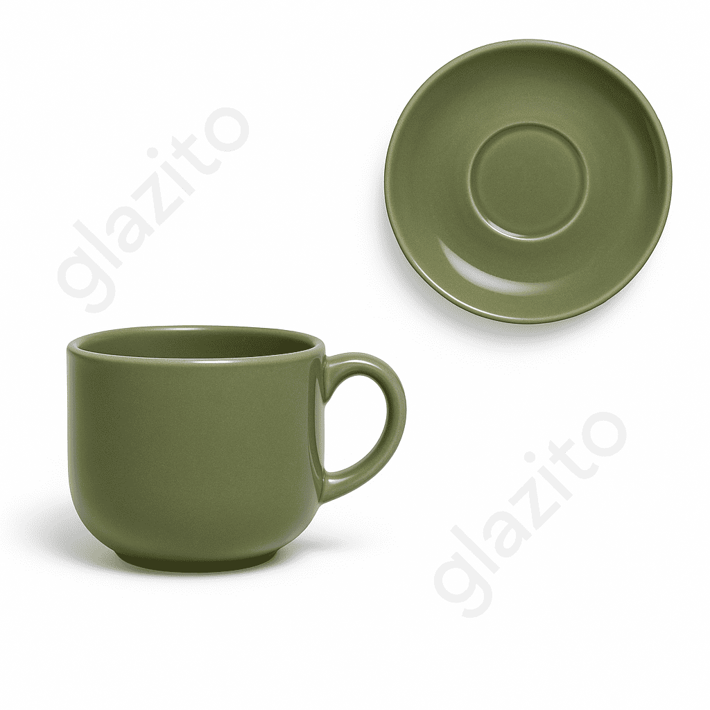 Elegant Tea / Coffee Cup and Saucer Set of 06 (12 pc) - Khakhi Green