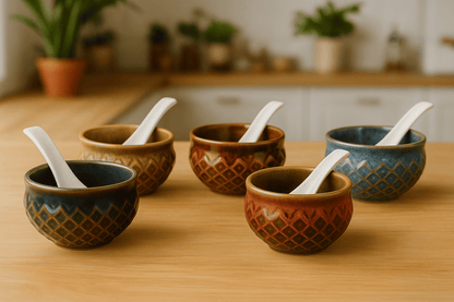 Glazito Premium Multicolour Soup Bowls with Spoons (Set of 6)(12 pc)