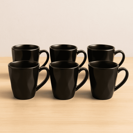 Set of Premium Coffee / Milk Mugs Diamond Shaped 300 ml - Black