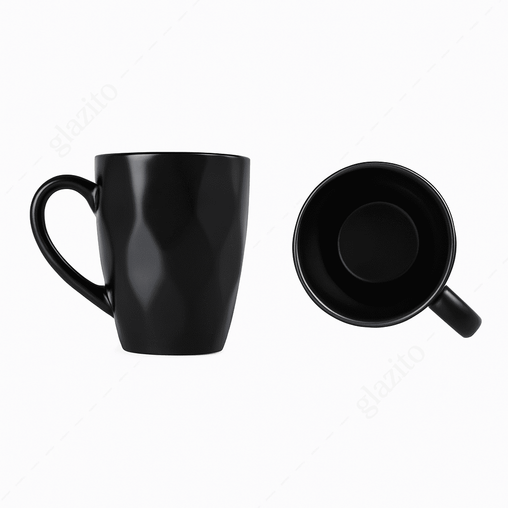 Set of Premium Coffee / Milk Mugs Diamond Shaped 300 ml - Black