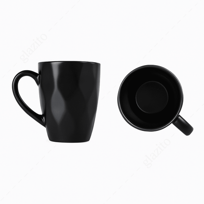 Set of Premium Coffee / Milk Mugs Diamond Shaped 300 ml - Black