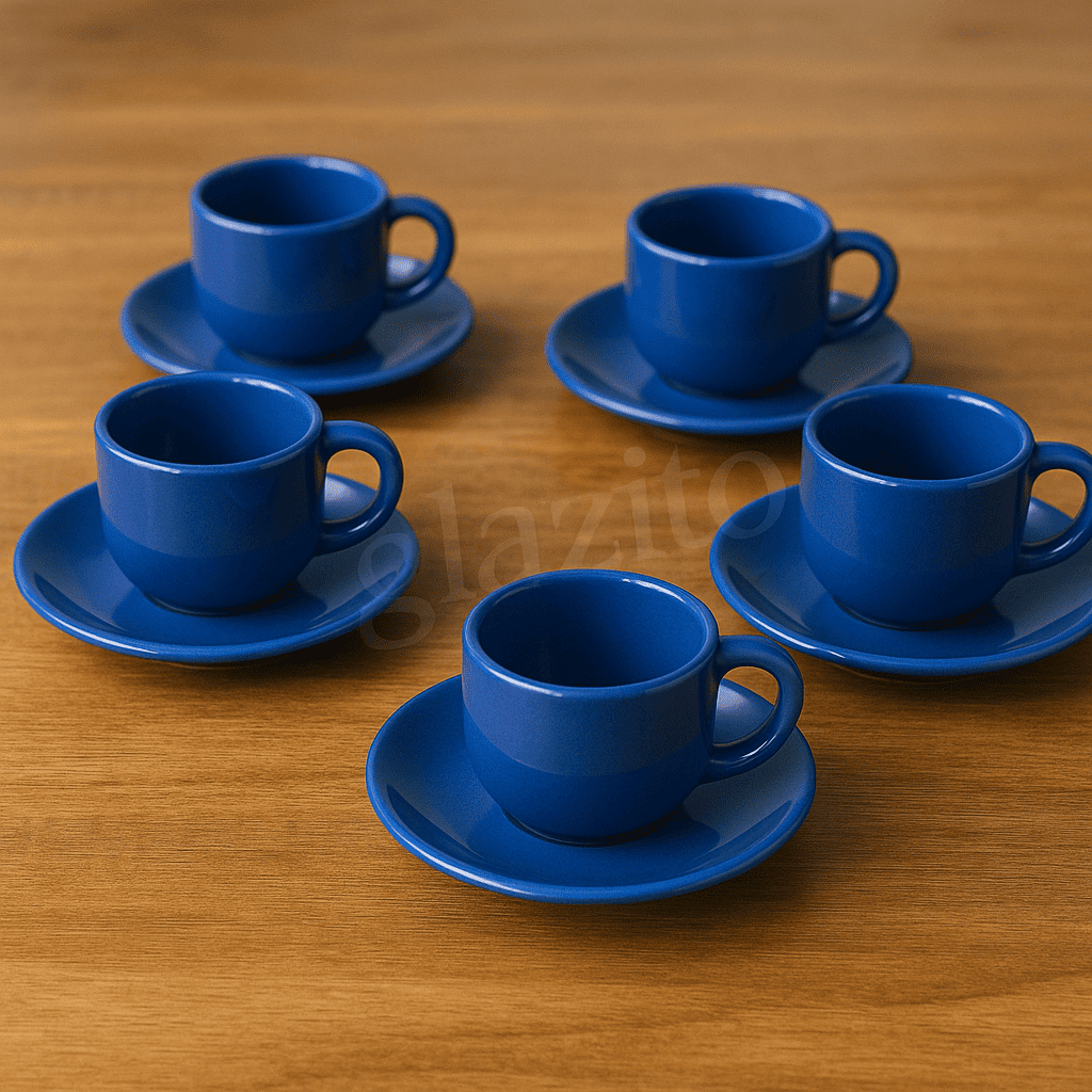 Elegant Tea / Coffee Cup and Saucer Set of 06 (12 pc) - Deep Blue