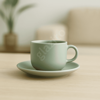 Elegant Tea / Coffee Cup and Saucer Set of 06 (12 pc) - Light Green