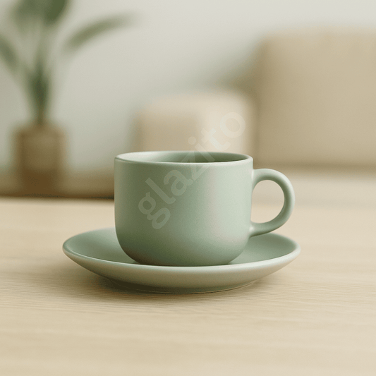 Elegant Tea / Coffee Cup and Saucer Set of 06 (12 pc) - Light Green