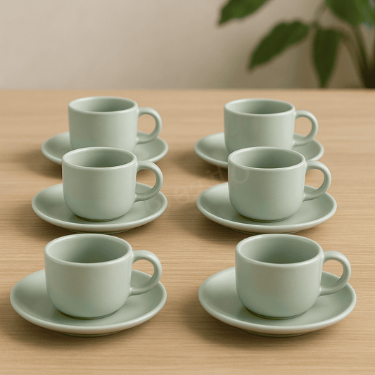 Elegant Tea / Coffee Cup and Saucer Set of 06 (12 pc) - Light Green