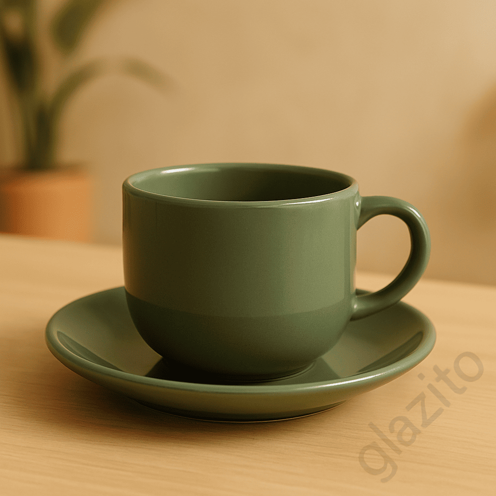 Elegant Tea / Coffee Cup and Saucer Set of 06 (12 pc) - Khakhi Green