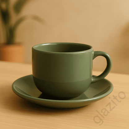 Elegant Tea / Coffee Cup and Saucer Set of 06 (12 pc) - Khakhi Green