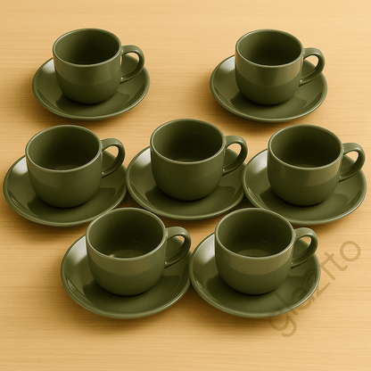 Elegant Tea / Coffee Cup and Saucer Set of 06 (12 pc) - Khakhi Green