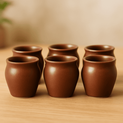 Glazito Premium Small Desi Kullad 120 ml (Set of 6) - Dark Brown