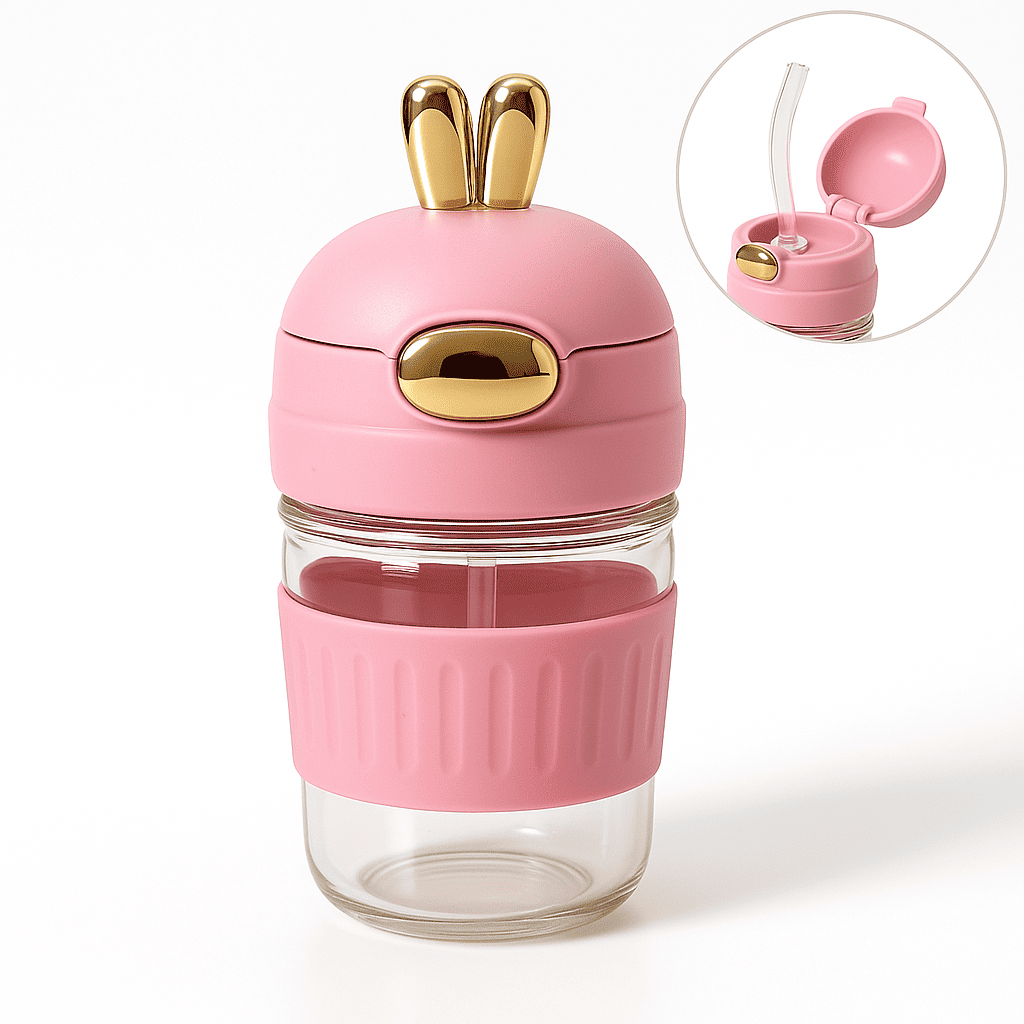 Glazito Glass Buny Tumbler For Toddlers with Silicon Grip Multicolour (Assorted) - 400ml