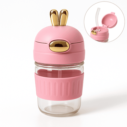 Glazito Glass Buny Tumbler For Toddlers with Silicon Grip Multicolour (Assorted) - 400ml