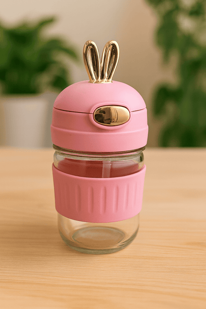 Glazito Glass Buny Tumbler For Toddlers with Silicon Grip Multicolour (Assorted) - 400ml