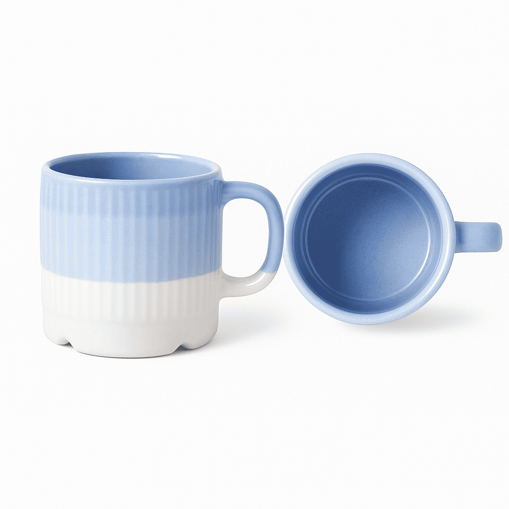 Glazito Premium MultiShade Cylindrical Tea Cups (Set of 6) 160 ml - Tone of Blue White