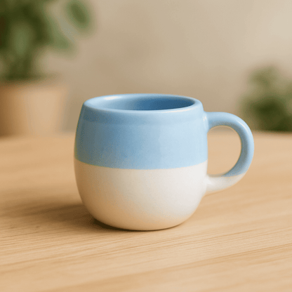 Glazito Premium MultiShade Oval Tea Cups (Set of 6) 160 ml - Tone of Blue White