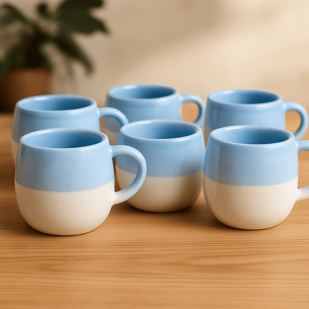 Glazito Premium MultiShade Oval Tea Cups (Set of 6) 160 ml - Tone of Blue White