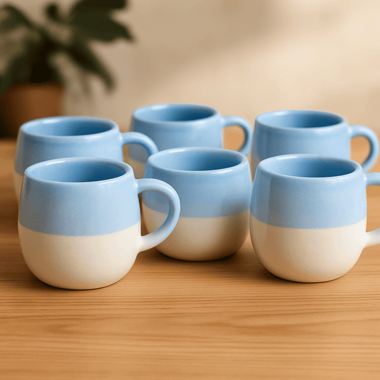 Glazito Premium MultiShade Oval Tea Cups (Set of 6) 160 ml - Tone of Blue White