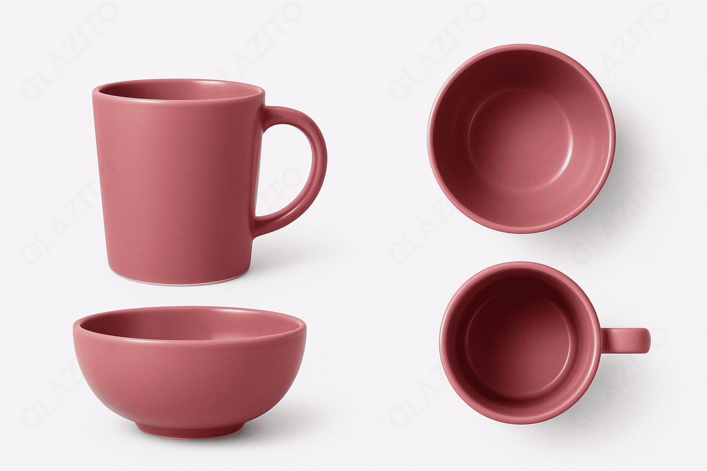 Glazito Milk / Coffee Mug (350 ml) and Bowl (575 ml) Breakfast Set - Dusty Mauve
