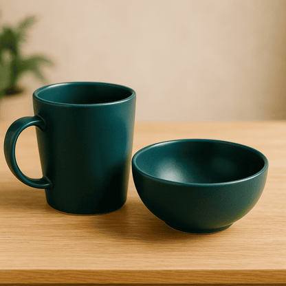 Milk / Coffee Mug (350 ml) and Bowl (575 ml) Breakfast Set - Deep Aqua