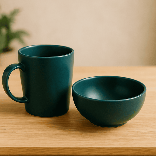 Milk / Coffee Mug (350 ml) and Bowl (575 ml) Breakfast Set - Deep Aqua