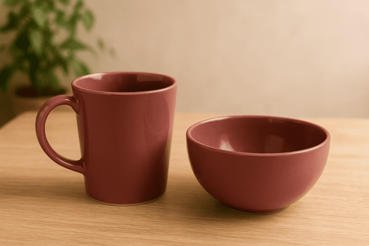 Glazito Milk / Coffee Mug (350 ml) and Bowl (575 ml) Breakfast Set - Dusty Mauve