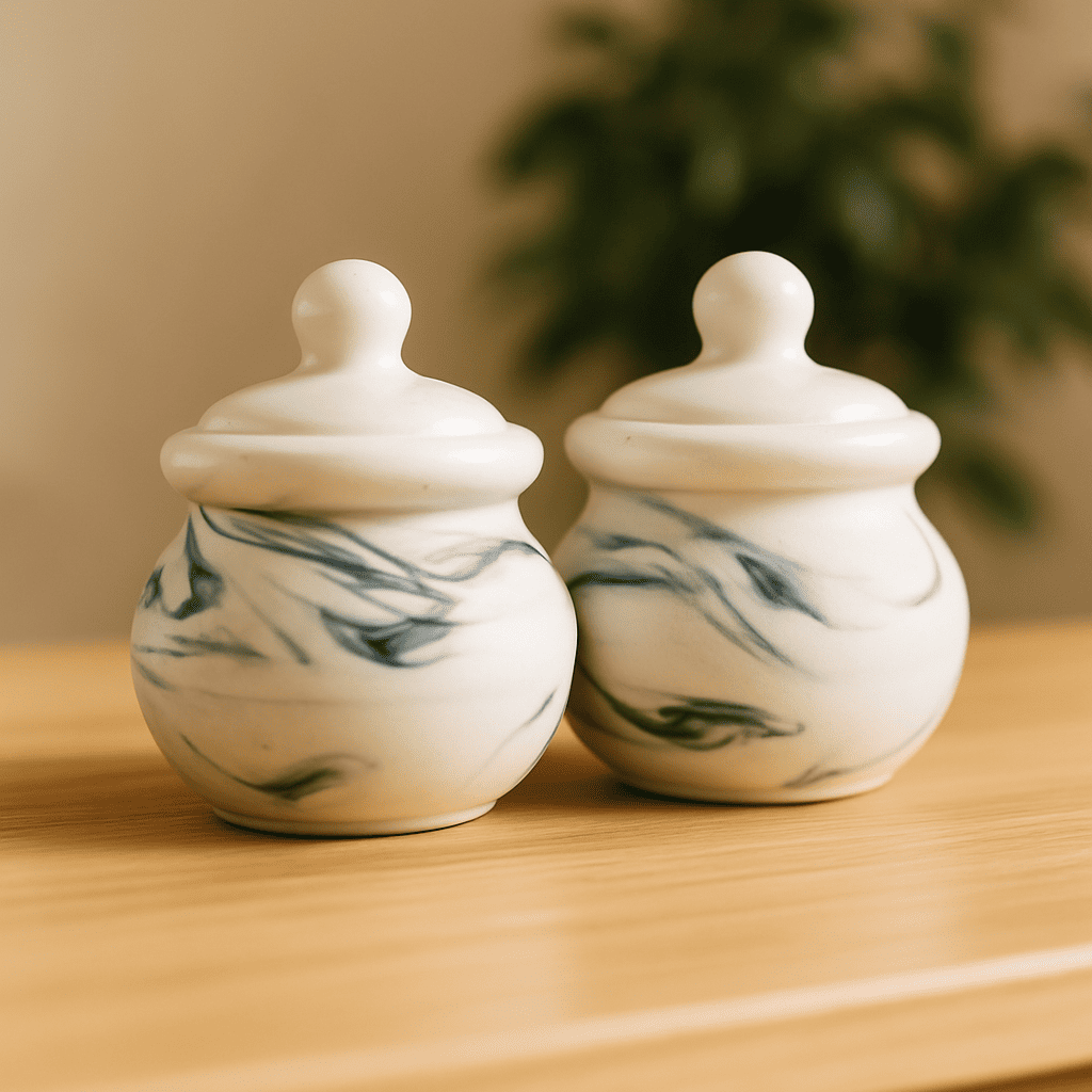 Glazito Premium Small Handi with lid 240 ml  ( Set of 2 ) - White Black