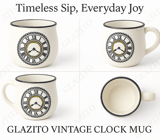 Set of Glazito Vintage Clock Cofee/ Tea Cups Stoneware 200ml