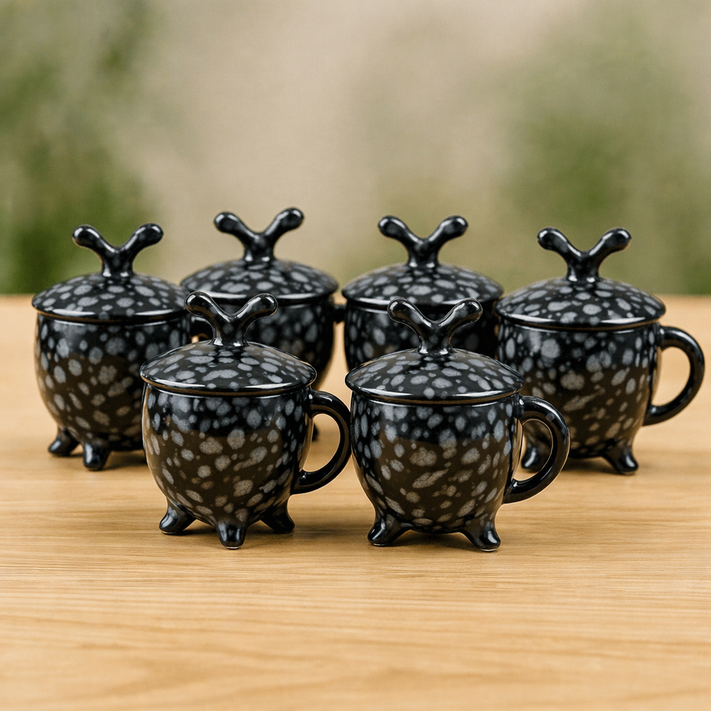 Glazito Premium Mug with Lid 210 ml (Set of 6) - Black