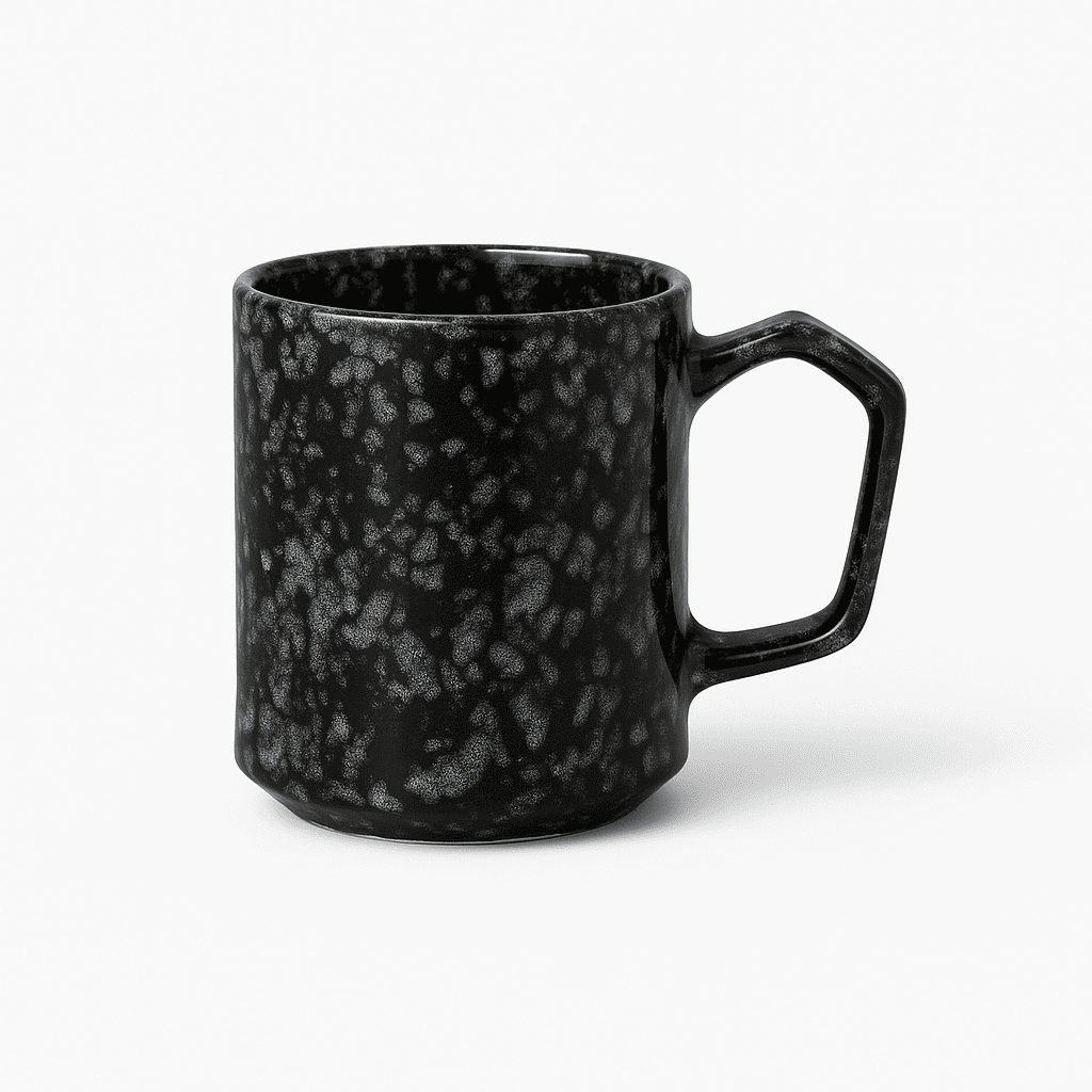 Set of Big Coffee / Milk Mugs Hexagonal Shape 400ml - Black