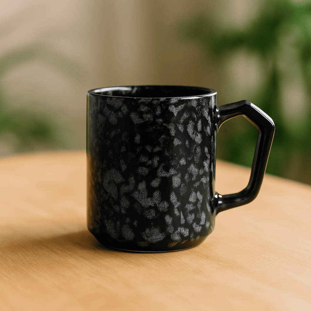 Set of Big Coffee / Milk Mugs Hexagonal Shape 400ml - Black
