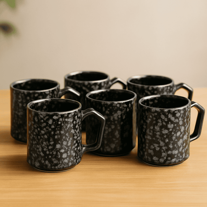 Set of Big Coffee / Milk Mugs Hexagonal Shape 400ml - Black