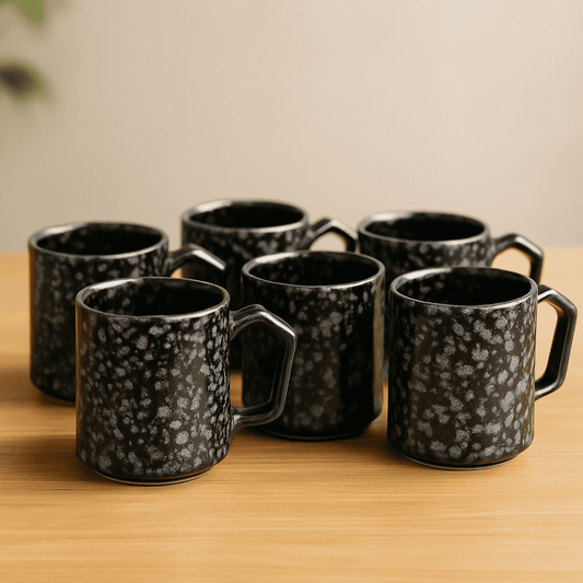 Set of Big Coffee / Milk Mugs Hexagonal Shape 400ml - Black