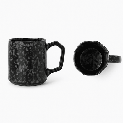 Set of Big Coffee / Milk Mugs Hexagonal Shape 400ml - Black