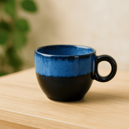 Glazito Premium Dual Colour Tea Cups (Set of 6) 150 ml - Tone of Blue and Black