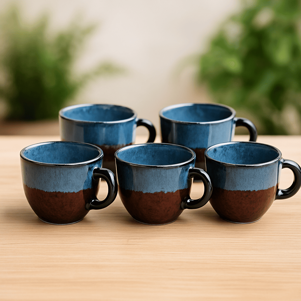 Glazito Premium Dual Colour Tea Cups (Set of 6) 150 ml - Tone of Blue and Red