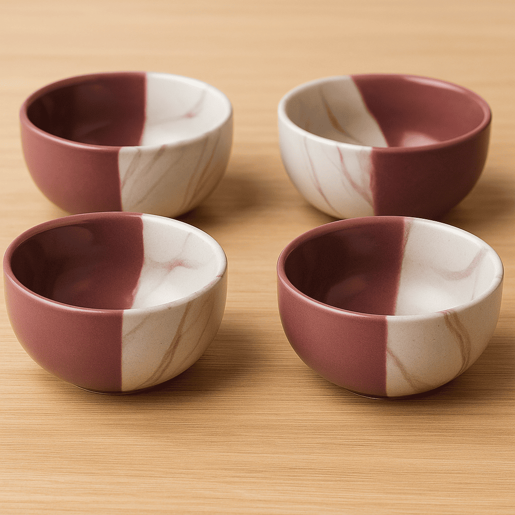 Glazito Premium Bowls Set of 4 ( 225 ml) - Dusty Mauve & White