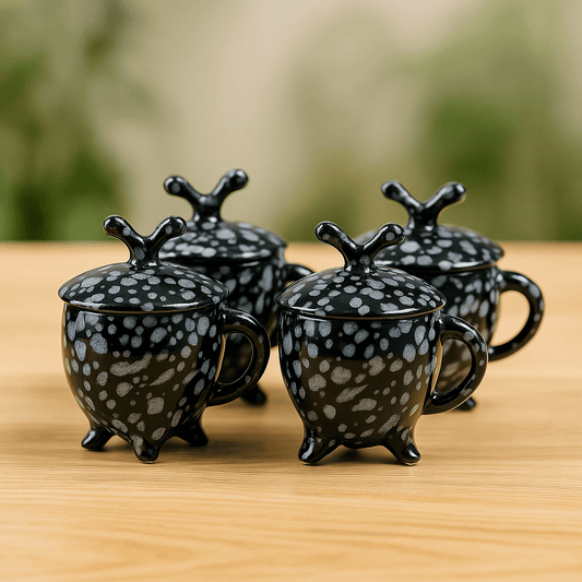 Glazito Premium Mug with Lid 210 ml (Set of 6) - Black