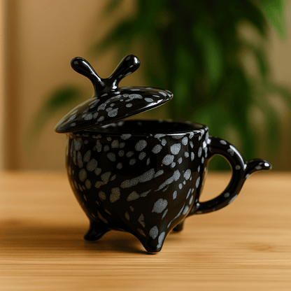 Glazito Premium Mug with Lid 210 ml (Set of 6) - Black